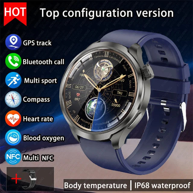 2026 New BOXUXING Outdoor Sports Smart Watch Men AMOLED Screen NFC GPS Compass Heart rate Waterproof Bluetooth Call SmartWatch