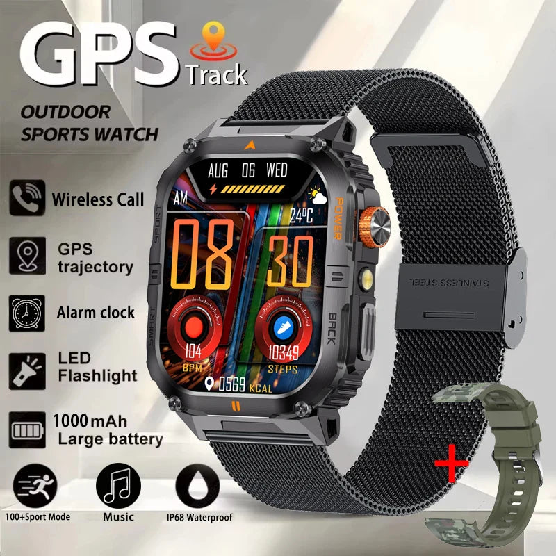 2026 New Smart Watch 2.00inch HD Display Bluetooth Call LED Flashlight Multiple Sports Modes Pedometer Men's Sports Smartwatch