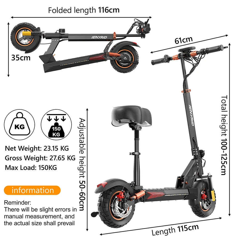 IENYRID M4 Pro S+Electric Scooter 800W Motor 48V 12.5AH Battery 10"Tire Escooter 45km/h Max 40-50KM Range Disc Brake LCD Display