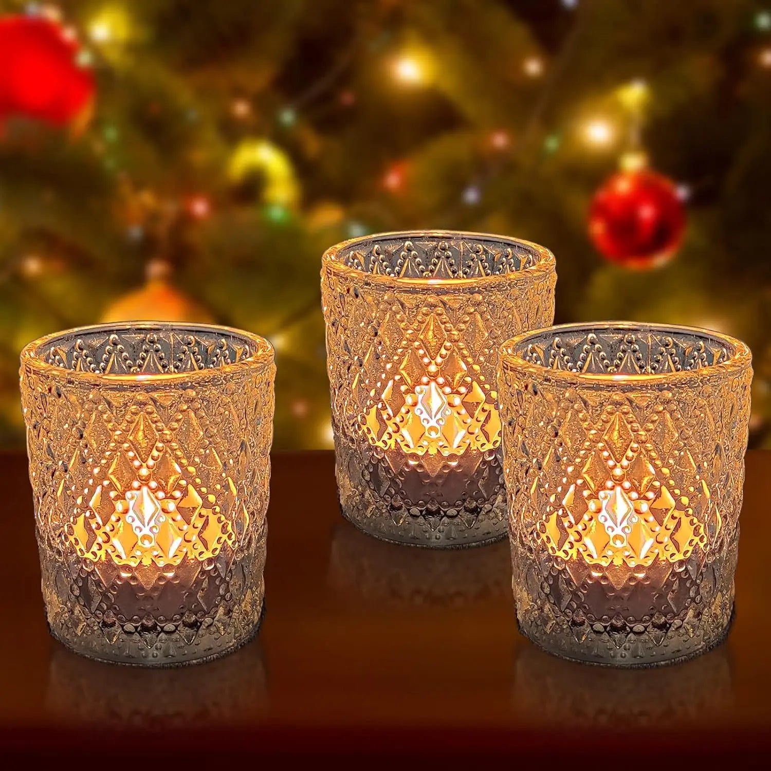 LED Tealight Golden Glass Cup Candle Holder For Wedding Table Bedroom Home Decoration Party Festival Candle Gift Box Candlestick
