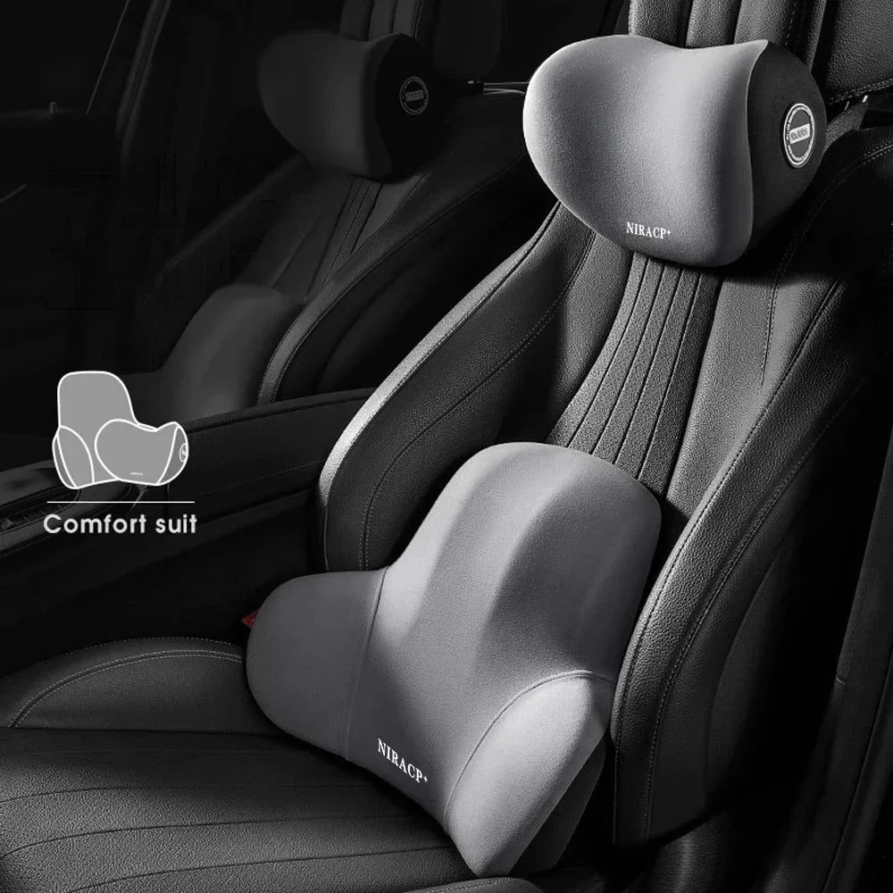 Car Memory Foam Lumbar Support Cushion, Polyester Fabric, Anti-Slip, Washable, Ergonomic Design, Slow Rebound Memory Material
