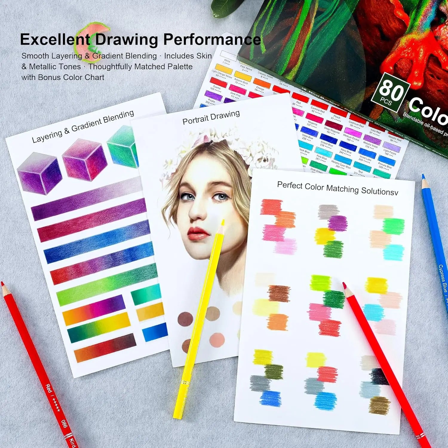 80 Professional Colored Pencils Set for Adult Coloring Books, Soft Oil-Based Cores, Art Supplies Gift
