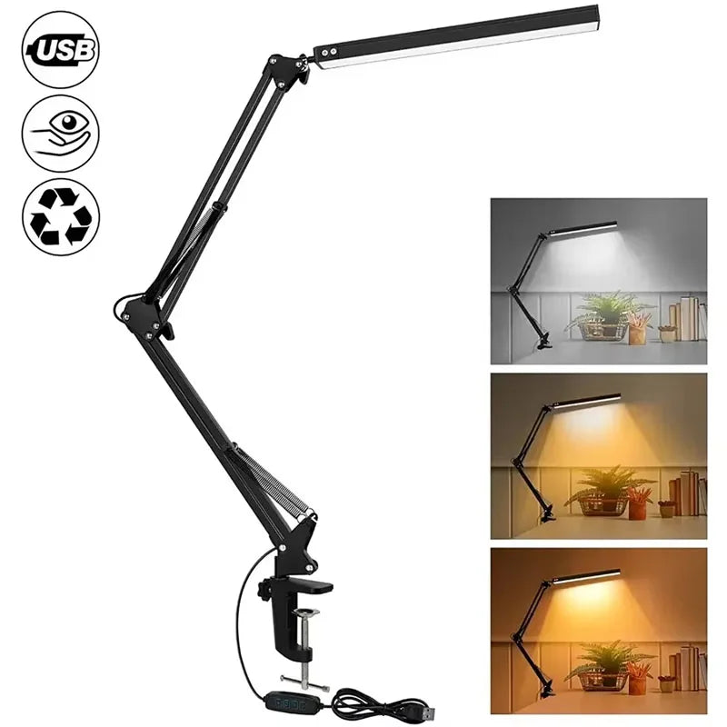 NEW 2026 3 Mode Dimmable LED Desk Lamp with Clamp, 10 Level Brightness Adjustable, Flexible Gooseneck for Study/Office/Bedroom