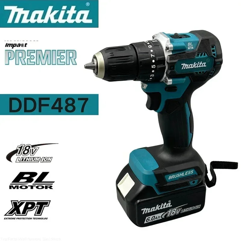 Makita Original DDF487 Cordless Driver Drill Brushless Electric Impact Screwdriver 18V Rechargeable Power Tool