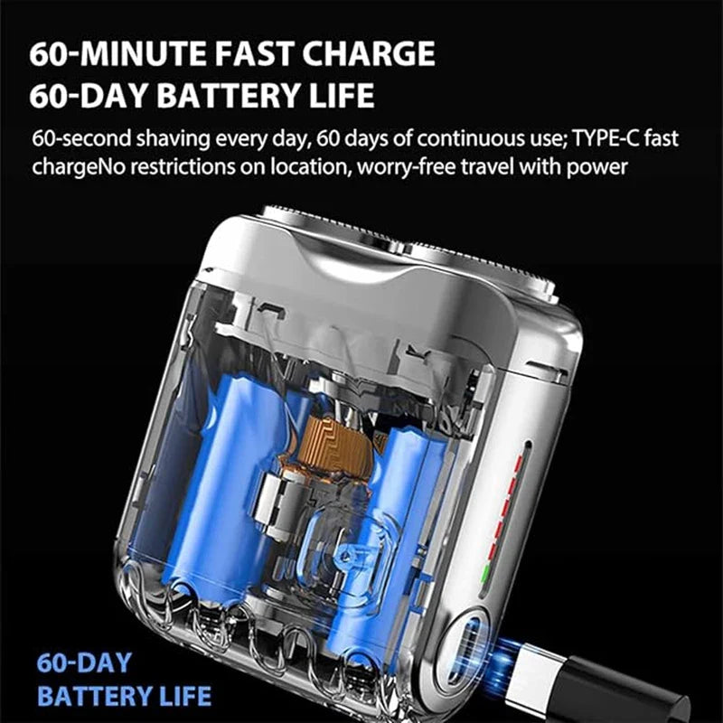 Portable Rotary Dual Ring Electric Shaver Men Travel Mini Shaver Double Floating Magnetic Blade Head Rechargeable Pocket Razors