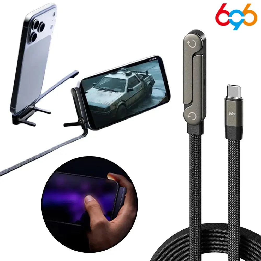 Fast Charging Cable Phone Tablet Foldable Holder 2-in-1 240W Fast Charging Foldable Phone Holder Data Cable