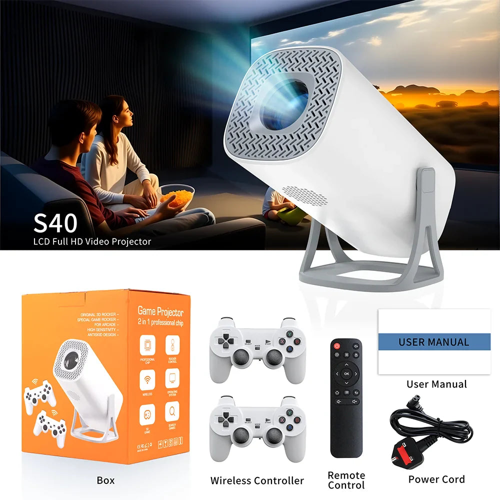 3000+Games Projectors 4K HD wifi 6 BT5.4 Android 11 64G home theaters sound Low noise Dual gamepads Outdoor Projetor