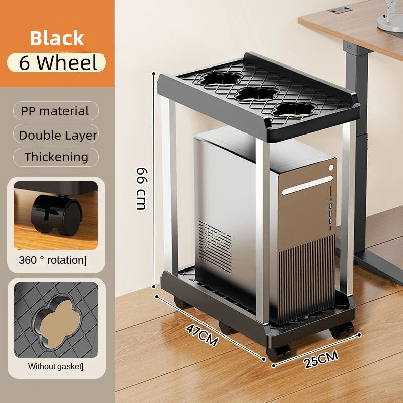 Mobile CPU Stand with 4/6 wheel Computer Host Bracket Double-Layer For Home Office Floor Mobile A4 Printer Integrated Shelf