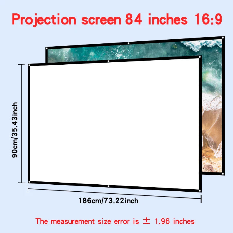 60-150 inch foldable, easy to clean, non perforated wall mounted projection screen, ironable white soft screen