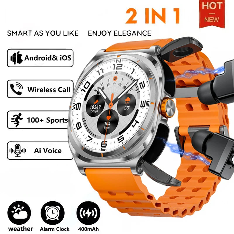 2026 New Upgraded TWS 2 in 1 Men SmartWatch with Headphones Bluetooth Call IP68 Waterproof Outdoor Sport Smartwatch For gift Hot