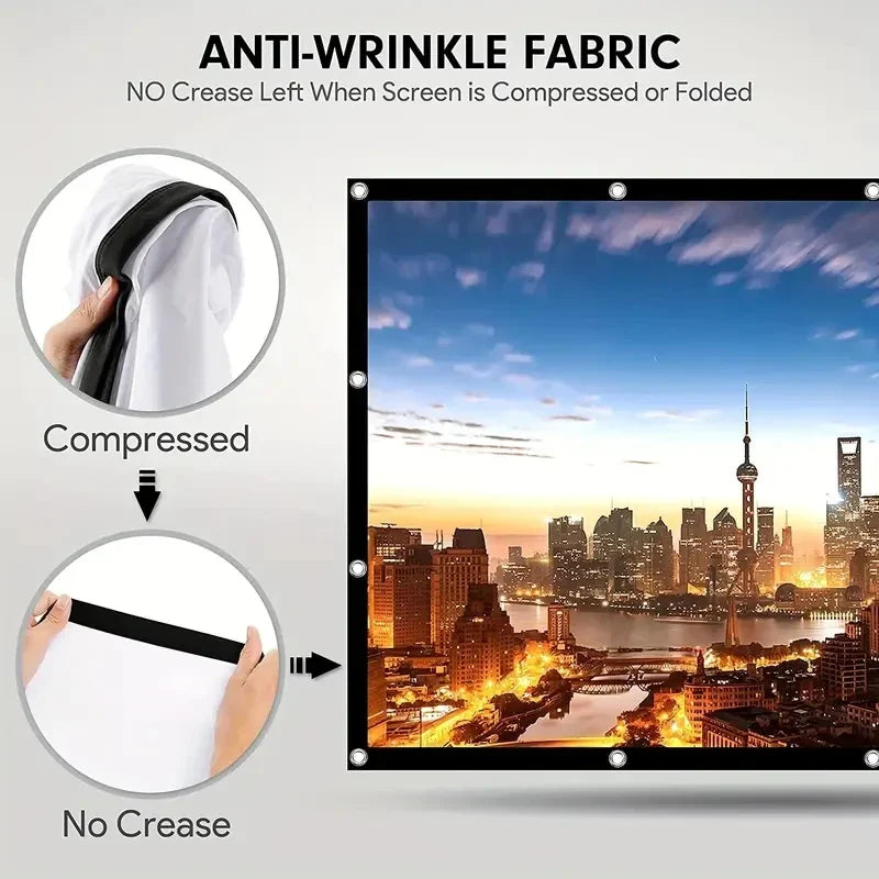 60-150 inch foldable, easy to clean, non perforated wall mounted projection screen, ironable white soft screen