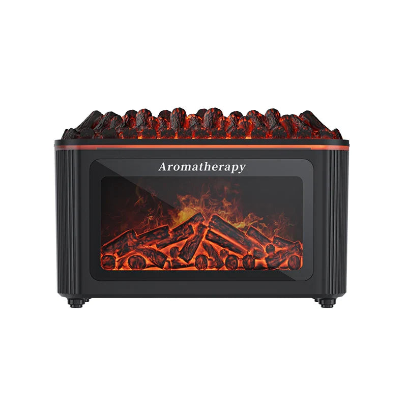 Simulated Fireplace Aroma Diffuser with 7-Color Flame Effects, Retro-Style Charcoal Design, Essential Oil Diffuser for Home Use