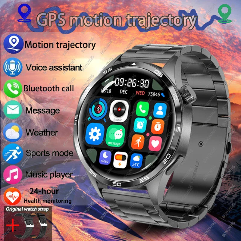 BOXUXING New Watch 5 Pro GPS NFC Men 100+sport Smart Watch AMOLED Screen Heart rate Bluetooth Call IP67Waterproof Man Smartwatch