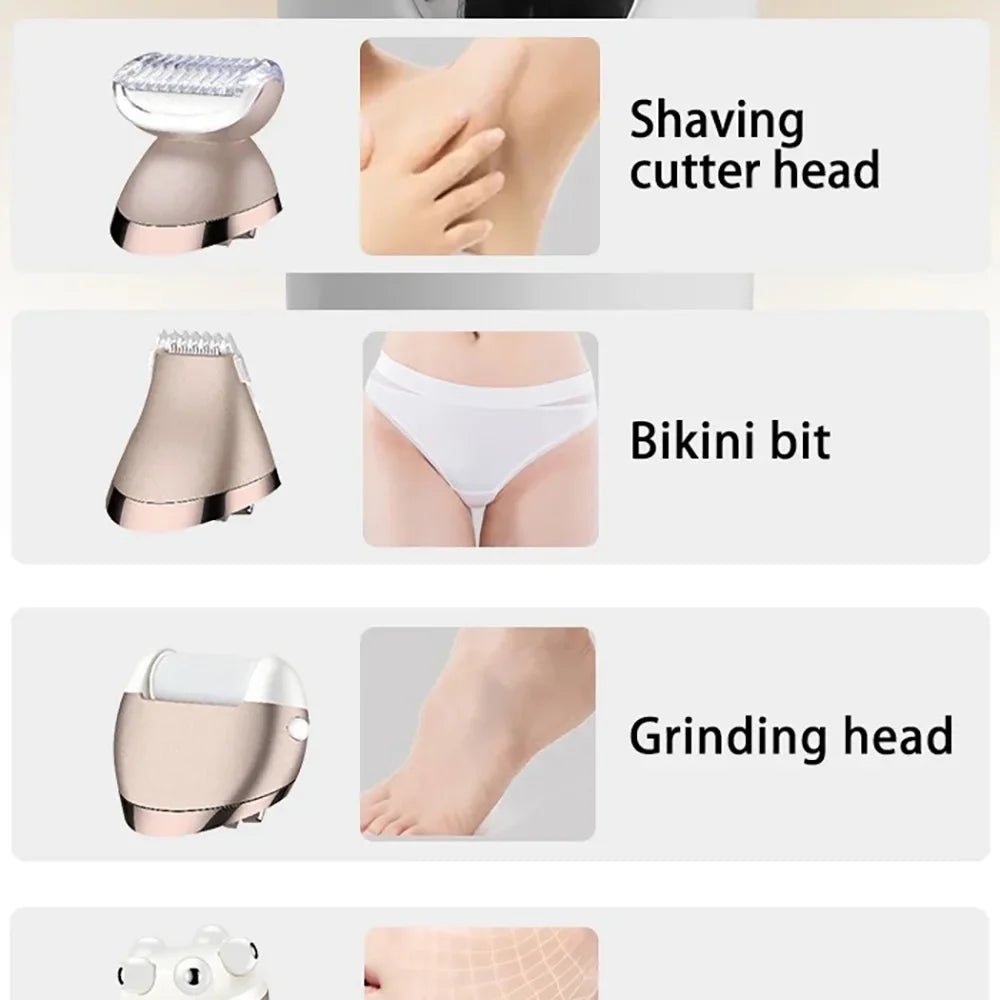 Kemei Bikini Armpit Hair Trimmer Pedicure Electric Razors Body Exfoliator 6 in 1 Epilator Pubic Hair Removal Shaver for Women