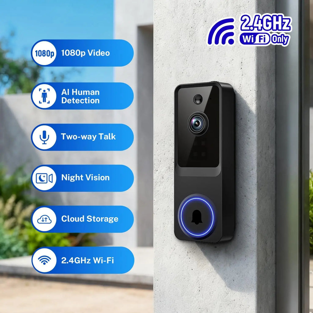 Wireless Doorbell Camera with 1080P HD, Motion Detection, Two-Way Audio, Live View, Night Vision, Cloud Storage