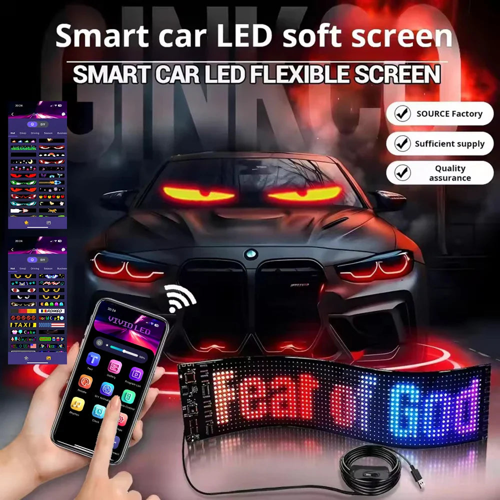 Smart Bluetooth LED Display Screens RGB LED Module Sign Matrix Pixel LED Panel Scrolling Signboard Advertising Light Car Decor