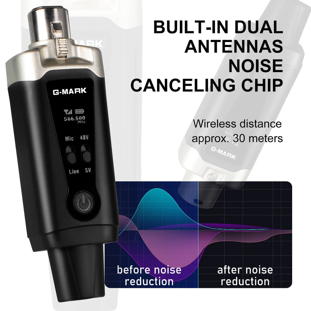 Wireless Microphone System G-MARK GX1.1 UHF XLR Adapter 16 Channels Audio Transmitter And Receiver For 48V Phantom Power Condens