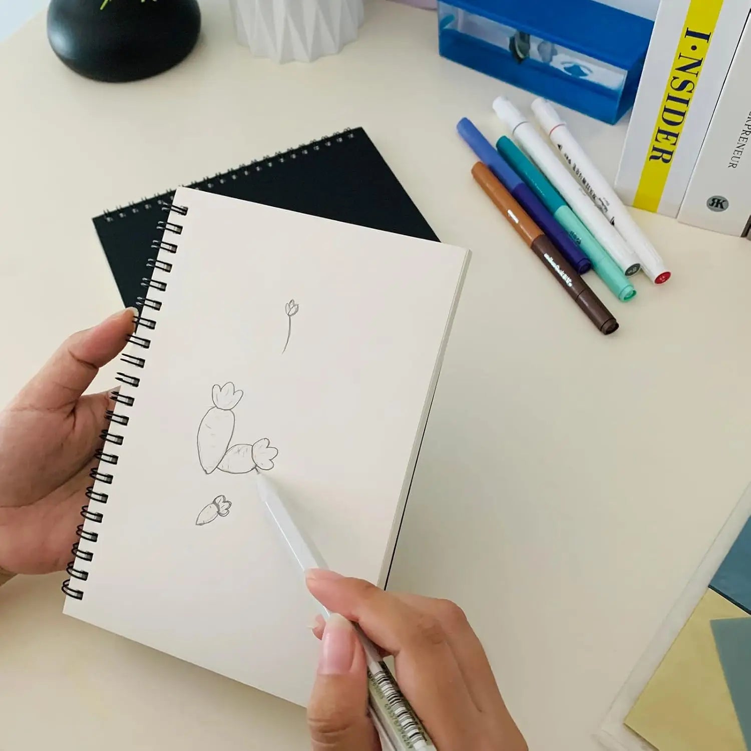 2-Pack Soft Cover Sketchbooks, 140 Pages, 7.5x5.1 Inches, 100GSM Paper, Black Spiral Notebooks Set