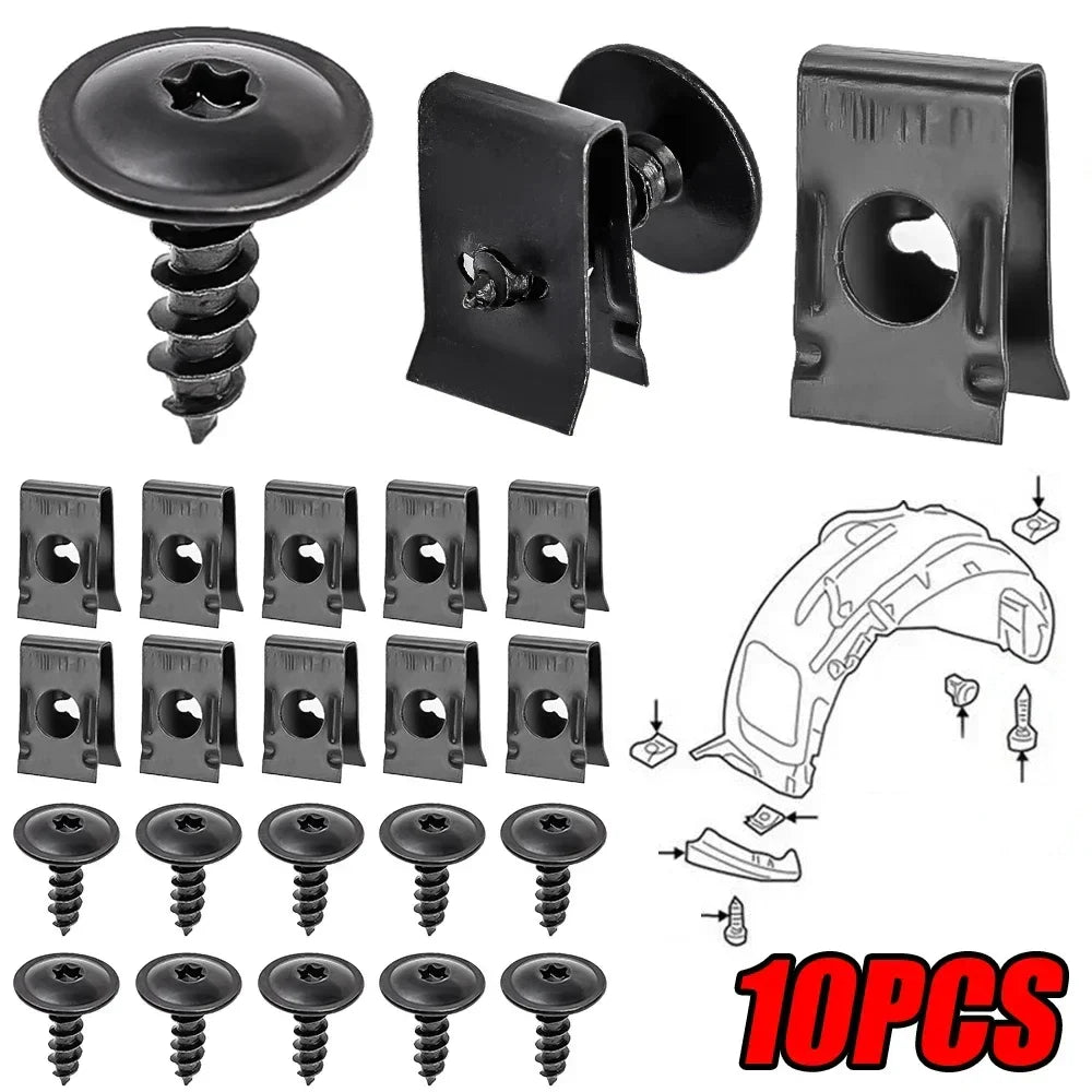 100/50/10pcs U-Type Metal Clips with Screws for Car and Motorcycle Anti-Rust Tapping Fastener Assortment Set amagi