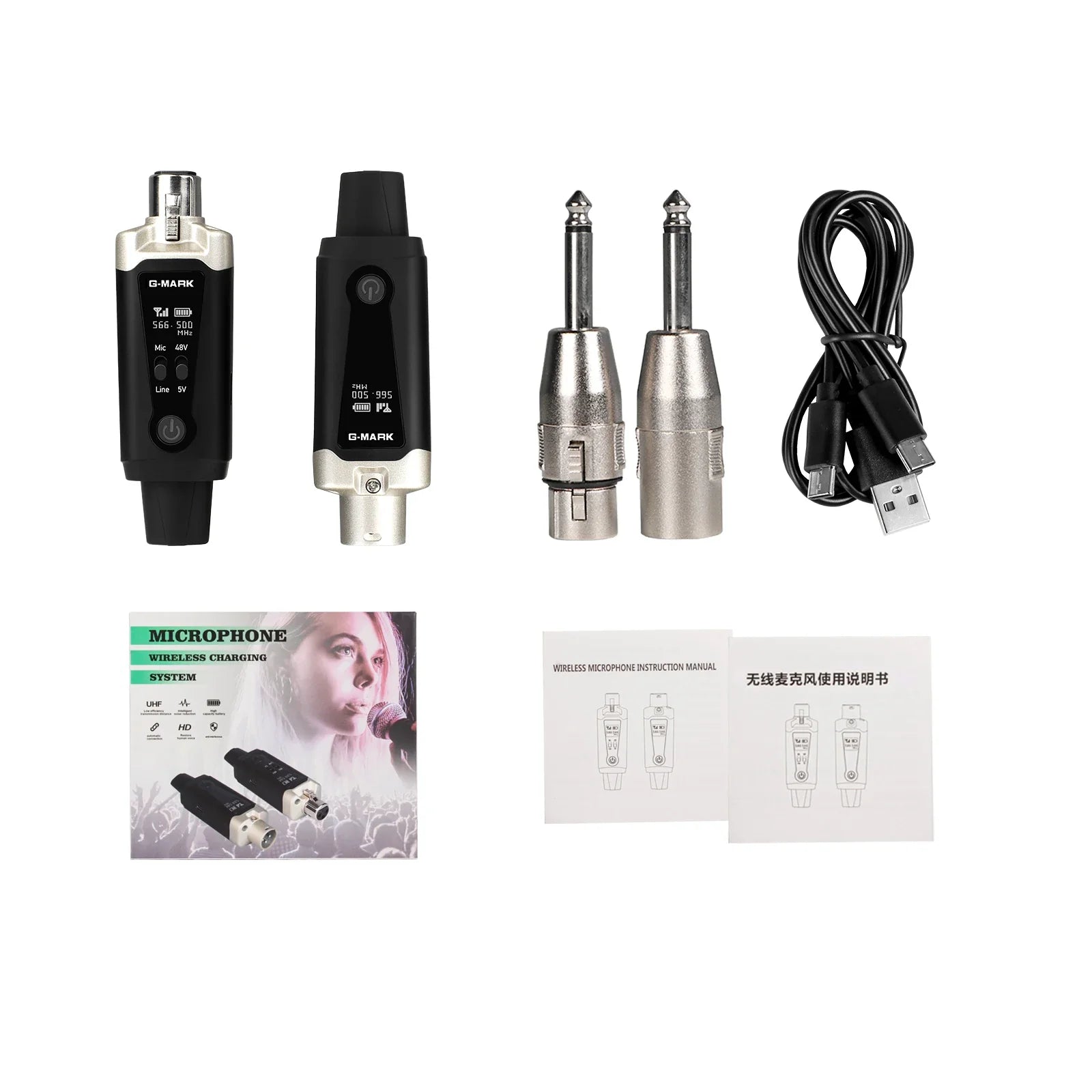 Wireless Microphone System G-MARK GX1.1 UHF XLR Adapter 16 Channels Audio Transmitter And Receiver For 48V Phantom Power Condens
