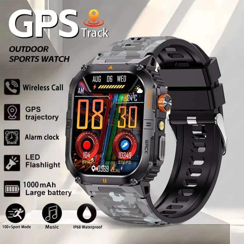 2026 New Smart Watch 2.00inch HD Display Bluetooth Call LED Flashlight Multiple Sports Modes Pedometer Men's Sports Smartwatch