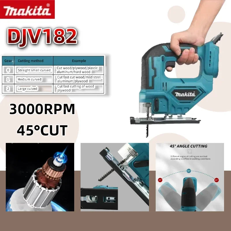 Makita DJV182Z Cordless Jigsaw:18V,300W,0-2700rpm,Stroke,±45° Cutting Angle,For Wood/Plastic/Metal Cutting Jobs