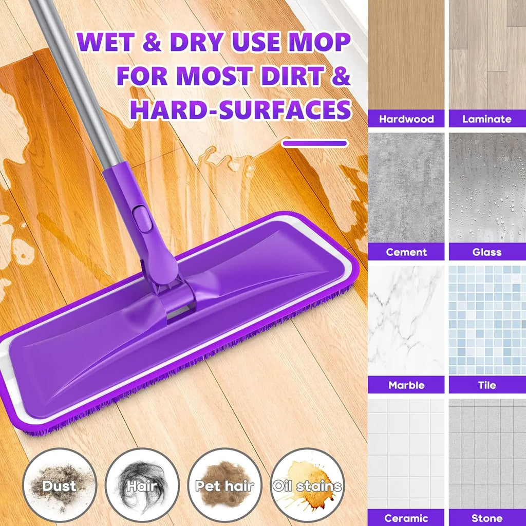 Ultra Slim Microfiber Floor Mop with 4 Washable Pads, Adjustable Handle for Hardwood Tile Vinyl Floors