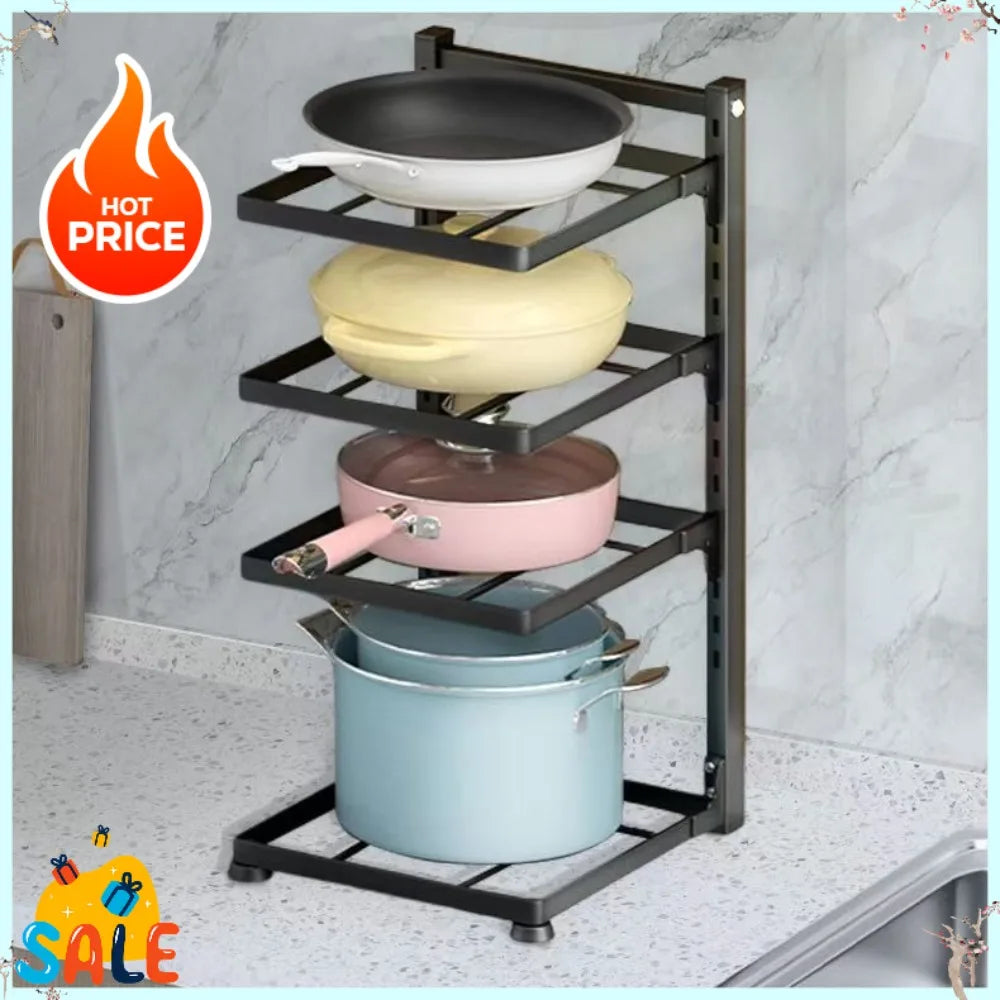 4-Tier Adjustable Pot Rack for Home Use Cookware Storage Rack Under-Sink/Countertop Storage Rack