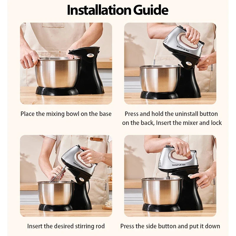 SUNATUR 2-in-1 Stand & Hand Mixer-5-Speed Electric Mixer with 3.5L Stainless Steel Bowl& Attachments