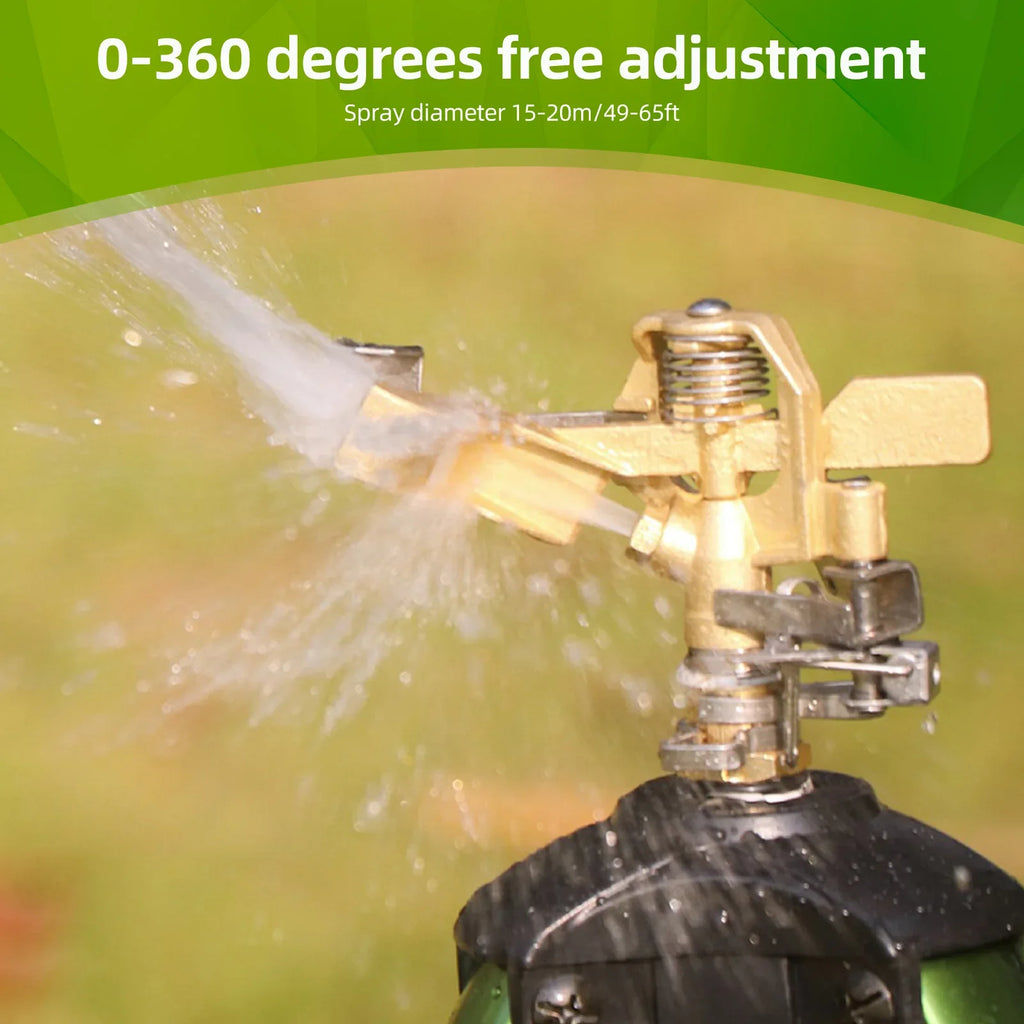 Impact Sprinkler on Tripod Base Heavy Duty Lawn Sprinkler 360 Degree Large Area Irrigation Brass Sprinkler Nozzle and Zinc Alloy