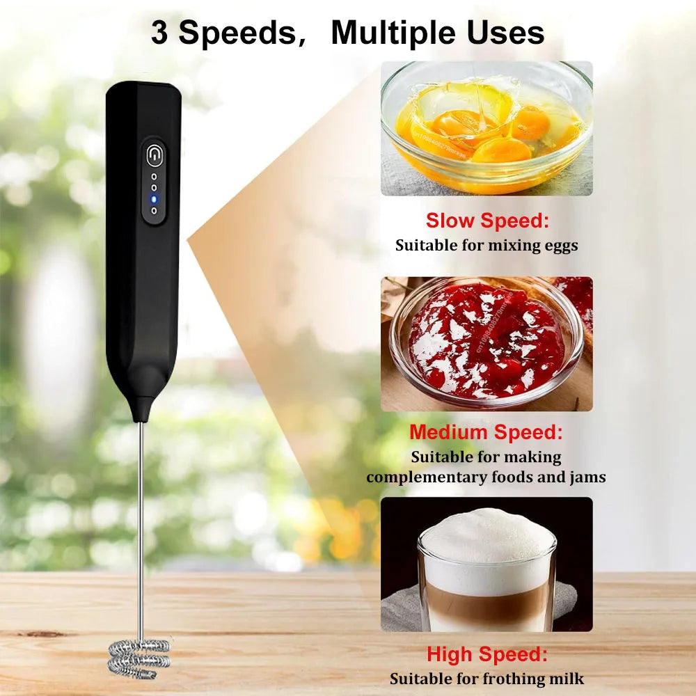 Mini Milk Frother USB Rechargeable Handheld Automatic Rotary Milk Foam Maker for Coffee Latte Cappuccino Maker Electric Blender