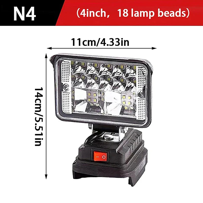 HOMEFISH For Makita 18V Li-ion Battery LED Work Light 3/4 Inch Flashlight Portable Emergency Flood Lamp Camping Lamp