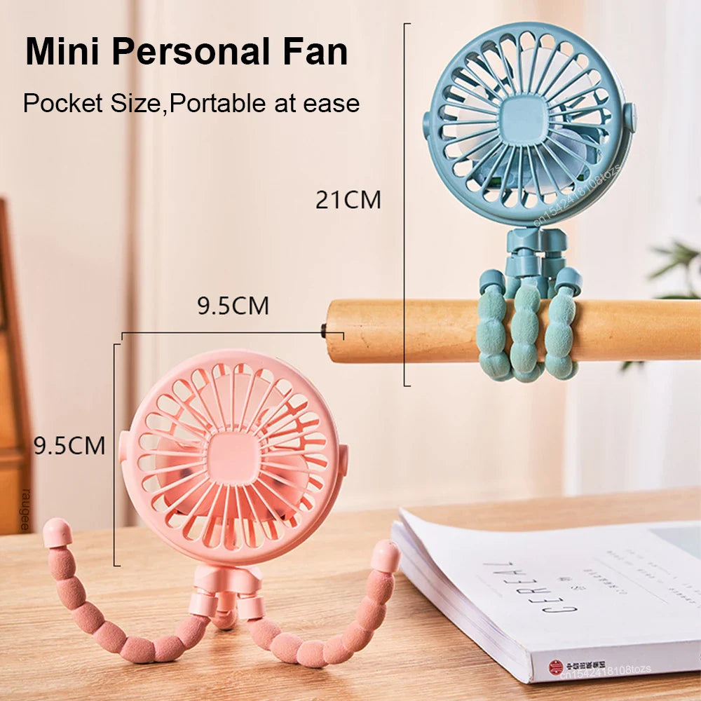 Octopus Fan Mini Flexible Tripod Cooler Fan Portable 360° Rotate Handheld Desk Fan for Stroller Bike Travel Winding Vertical Fan
