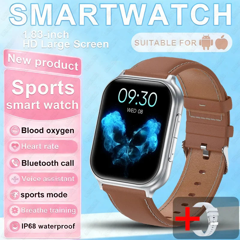 2026 New Fashion 1.83'' Smart Watch Men Women Bluetooth Call Heart Rate Monitor Voice Assistant Multiple Sports Modes Smartwatch