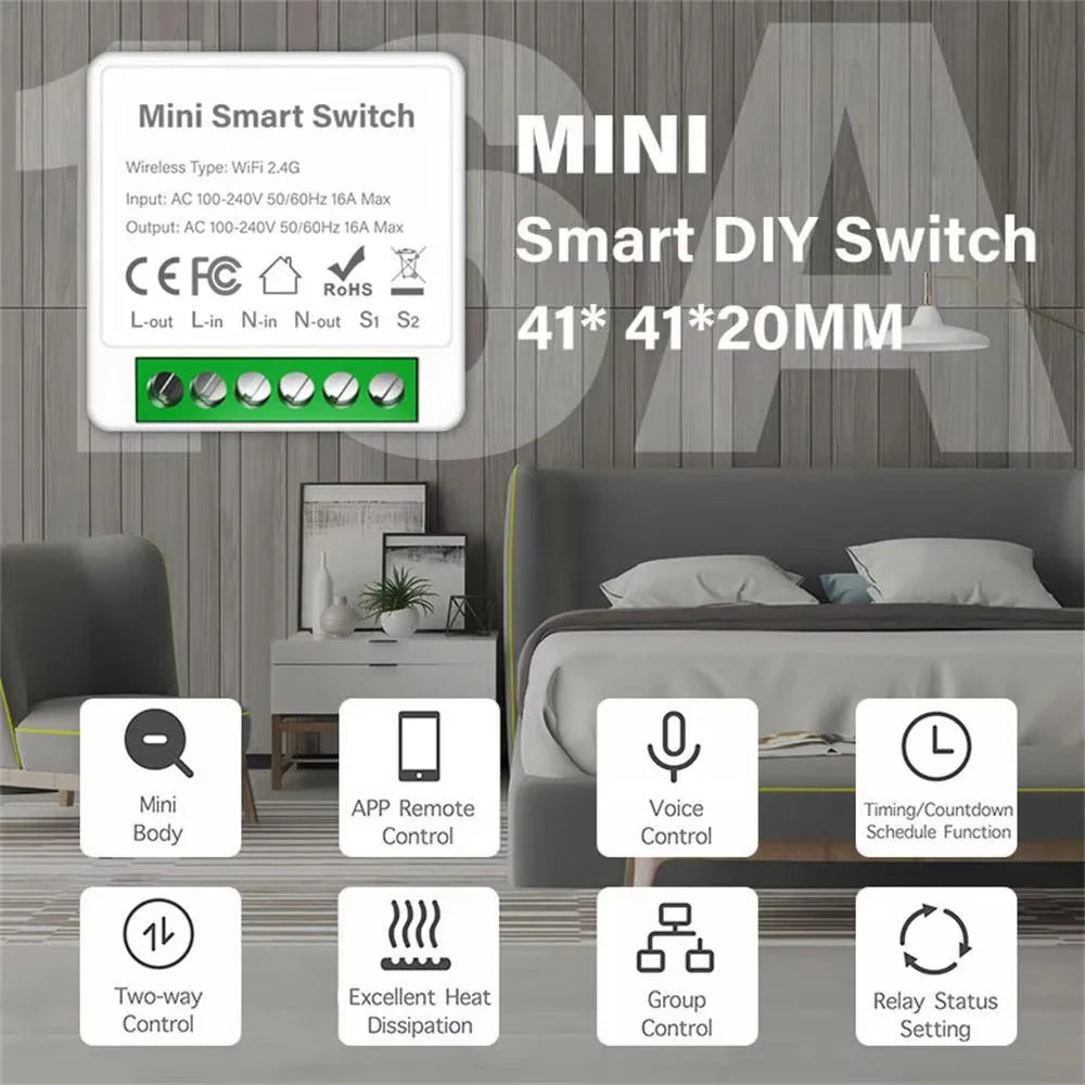 WIFI/ZigBee Smart Mini Smart Light Switch 2 Way Control Breaker Relay 16A Smart Life APP Voice Control For Tuya Alexa Google