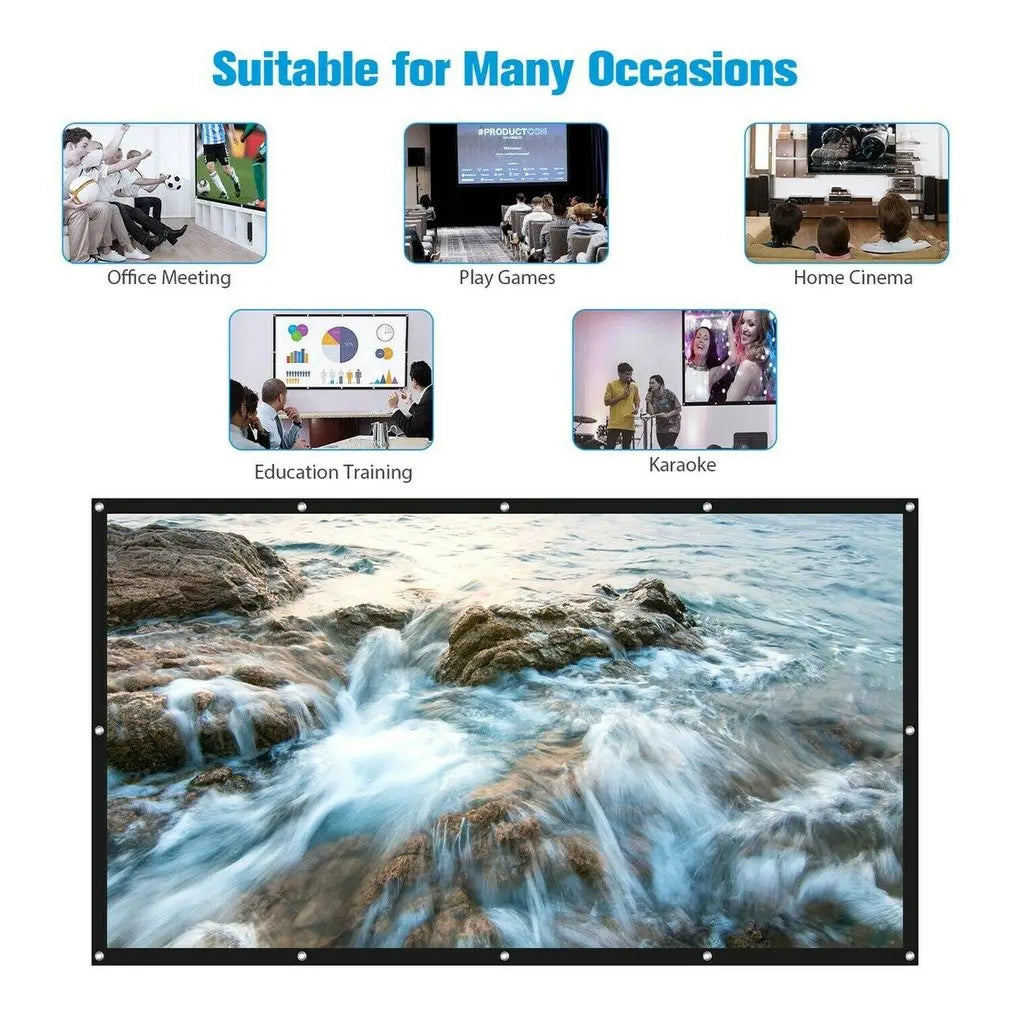 4K high-definition projection screen with 60-133 inch metal anti light screen hook design suitable for low lumen projectors