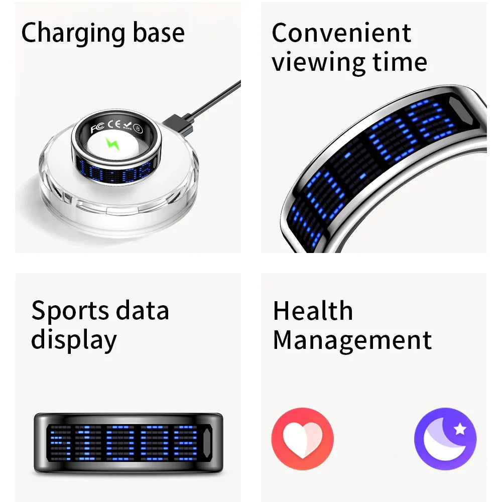 New Ultra-thin Lightweight Smart Ring Multi-functional Display Heartrate Health Caller ID Reminder Motion Detection Waterproof