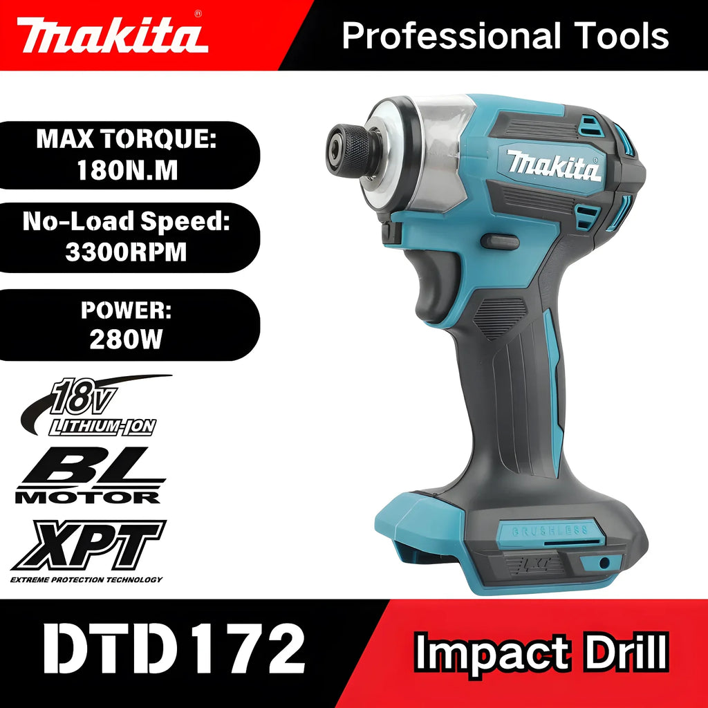 Makita DTD172 Impact Drive 1/4inch Brushless Electric Screwdriver Cordless 180N.m Electric Drill Power Tools makita 18v tools