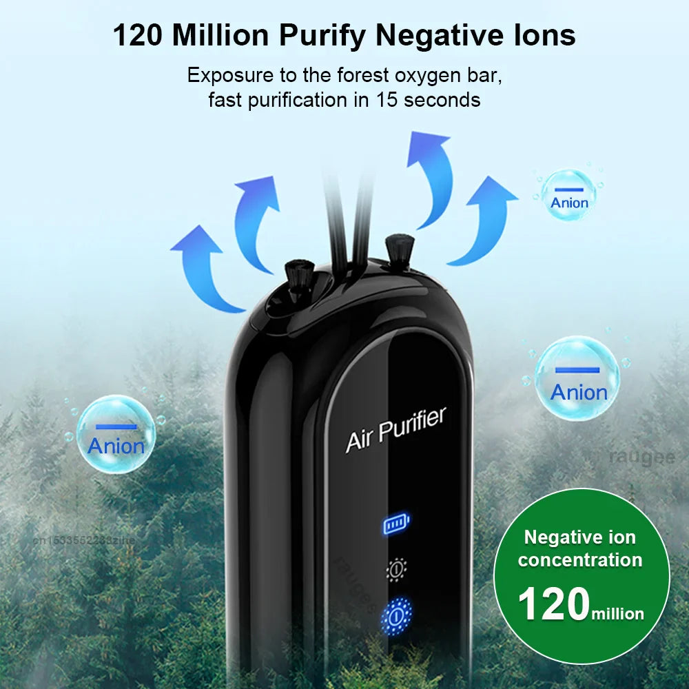 Wearable Negative Ion Air Purifier USB Rechargeable Mini Portable Purifying Outdoor Smoke Peculiar Smell Efficient Purifying Air