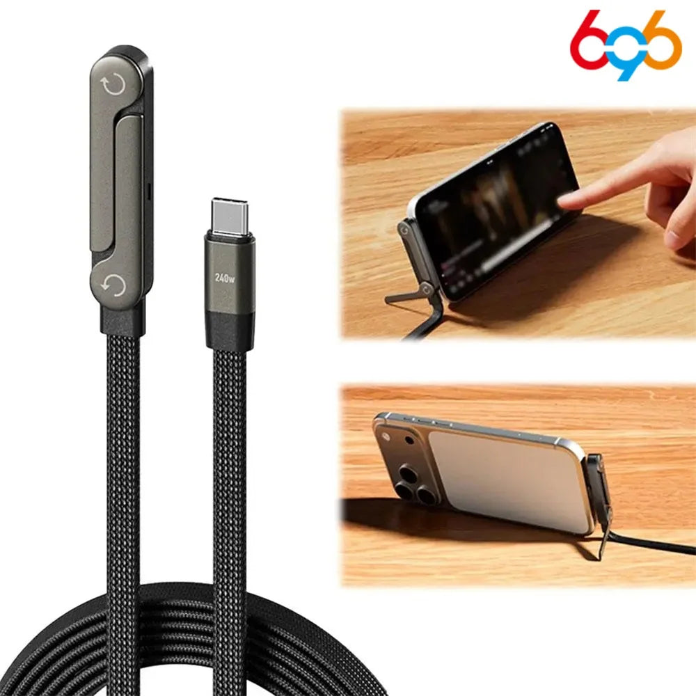Fast Charging Cable Phone Tablet Foldable Holder 2-in-1 240W Fast Charging Foldable Phone Holder Data Cable