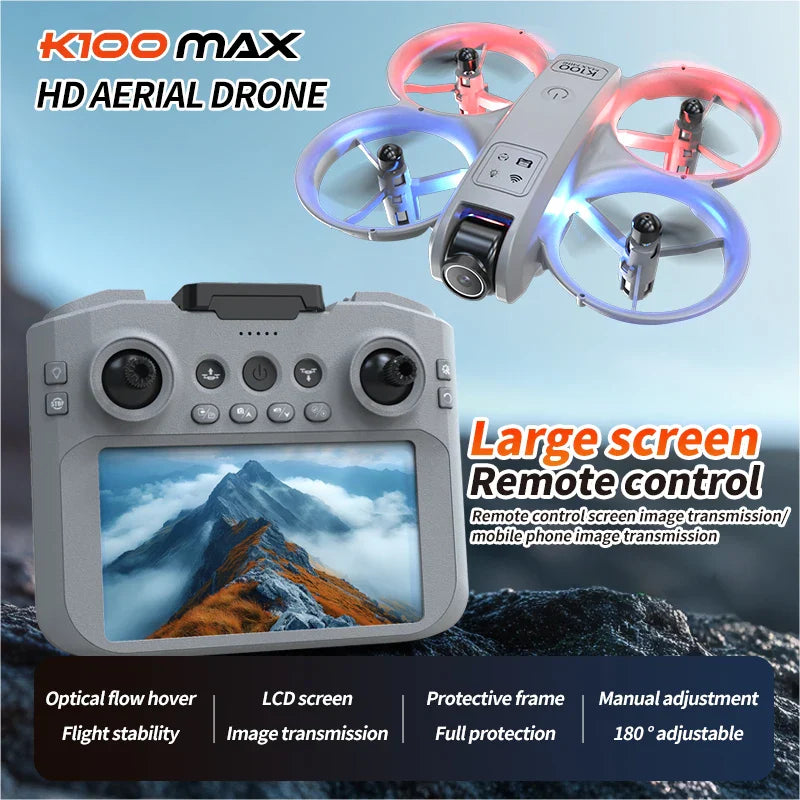 Hot K100 Max Mini RC Drone 4K Professional HD Camera Optical Flow Positioning Colorfuls Dron Foldable RC Quadcopter Toy for Kids
