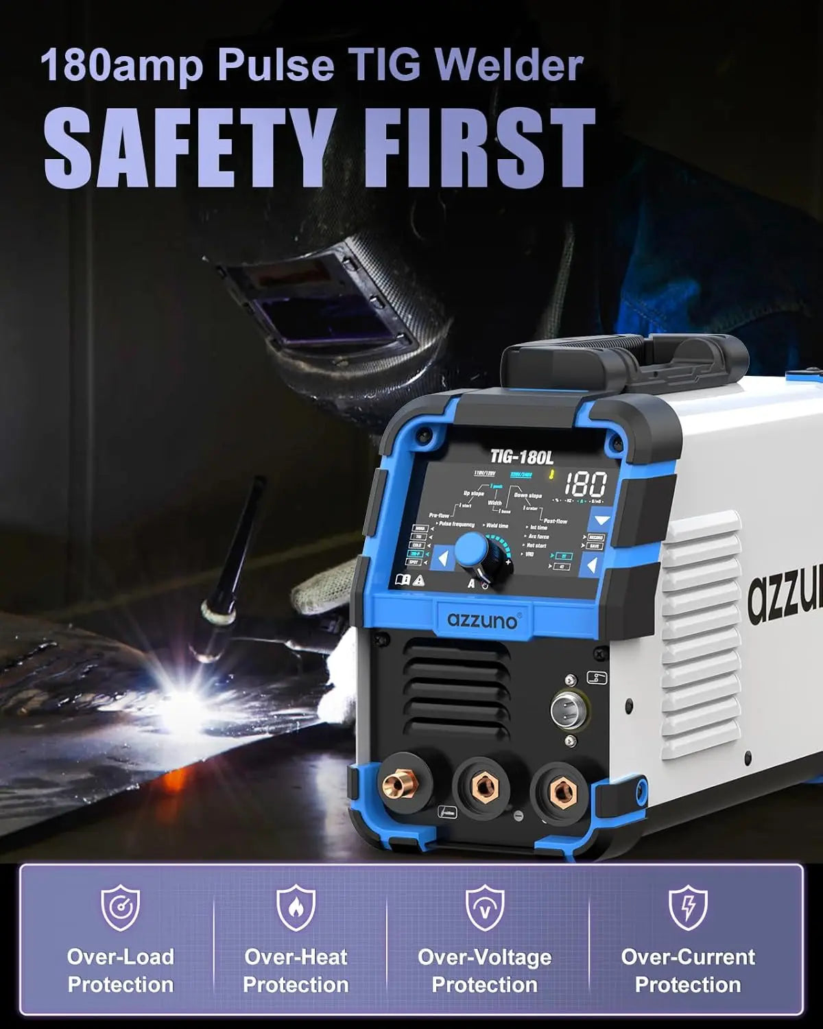 180Amp TIG Welder with Pulse & Cold Modes, Large LED Display, 5-in-1 DC HF/Stick Welding, Dual Voltage 110V&220V