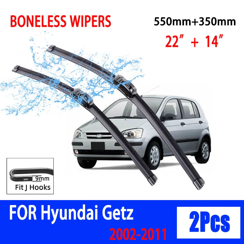 For Hyundai Getz 2002-2011 Car Wiper U-type Soft Rubber Boneless Wiper HD Quiet Durable Automotive Wiper 22"+14"