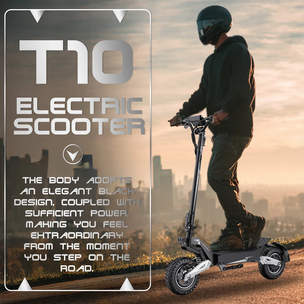 OOTD T10 900W Electric Scooter 48V 13.5AH/18AH Battery Range 28-37Miles 11" Off-Road Tires Foldable Lightweight Mobility Scooter