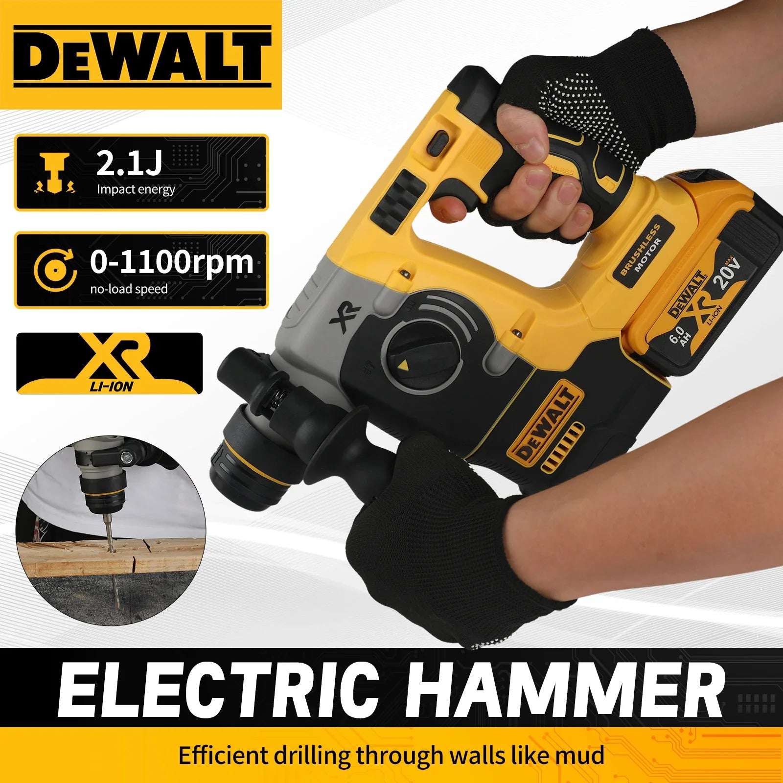 DEWALT DCH273 Rotary Percussion Drill 18V/20V MAX SDS Brushless 1 Inch PLUS L-shaped Woodworking Impact Drill（no Battery）