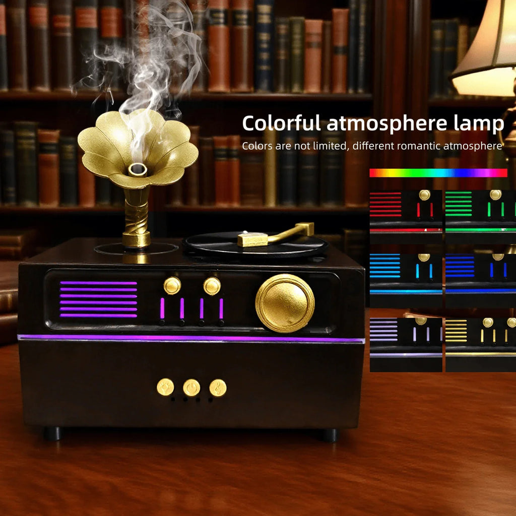 Phonograph Retro Style Aromatherapy Diffuser 7 Color Atmosphere Light Effects 3 Gear Timing Used For Indoor Humidification