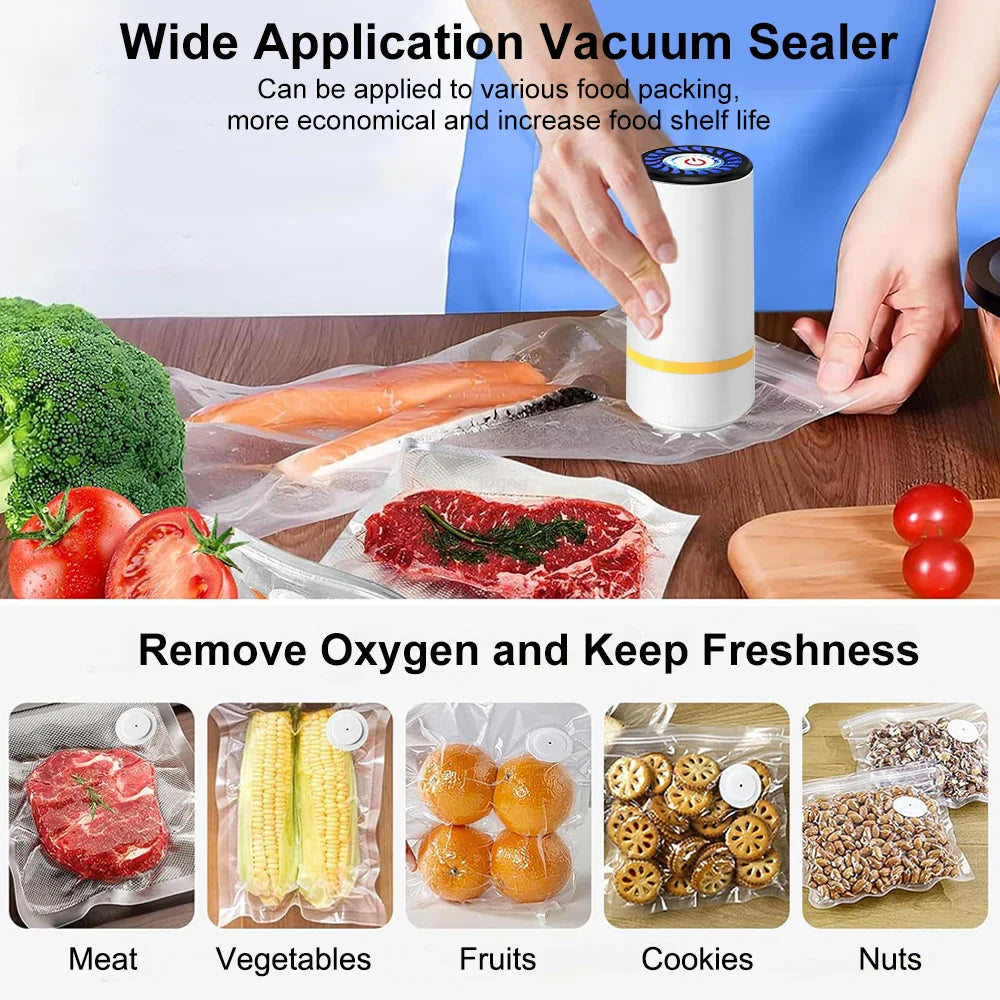 Electric Air Pump Handheld Automatic Air Pump Food Fresh-Keeping Rechargeable Vacuum Sealer with BPA-Free Vacuum Packaging Bag