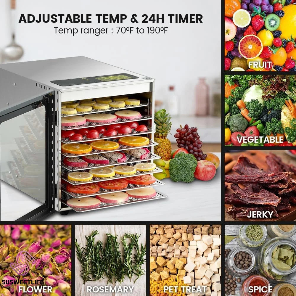 Large Capacity 8-Tray Food Dehydrator 500W Preserve Your DIY Pet Treats Maker Food Dry Fruits Dehydrator for Healthy Snacks
