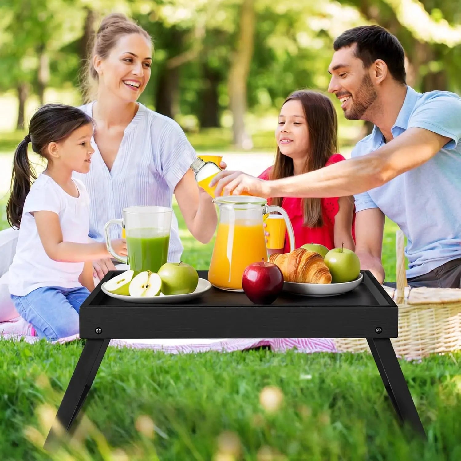 Portable Laptop Bed Table with USB Ports, Drawer & Cup Holder - Black