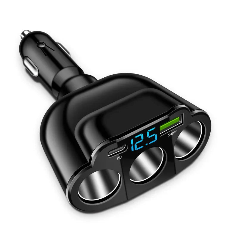 Car Charger 5-Port 336W Cigarette Lighter Adapter PD USB 66W Super Quick Charging Phone Charger Socket 12-24V Universal